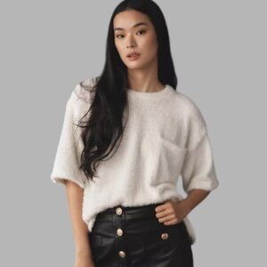 NWOT - Anthropologie Short Sleeve Fuzzy Knit Sweater Top